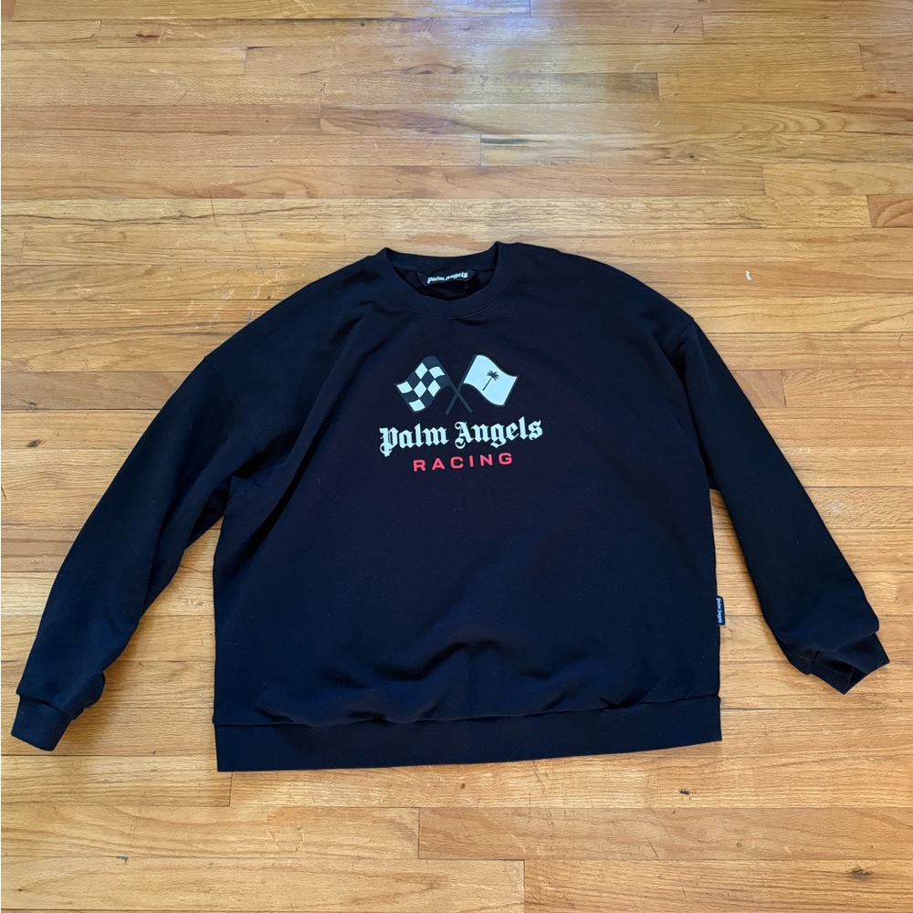 Palm Angels Black Crewneck with Racing Logo